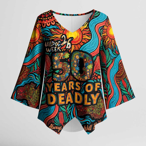 NAIDOC Week 26 Kimono Sleeve Blouse 50 Years of Deadly Aboriginal Motif
