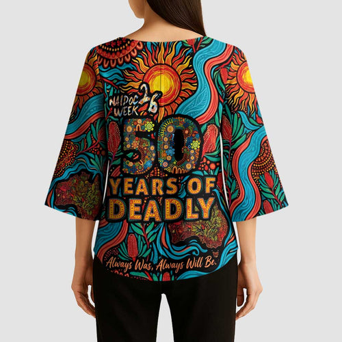 NAIDOC Week 26 Kimono Sleeve Blouse 50 Years of Deadly Aboriginal Motif