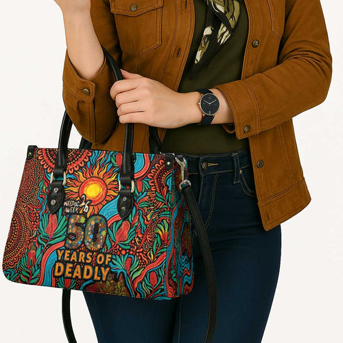 NAIDOC Week 26 Leather Bag 50 Years of Deadly Aboriginal Motif