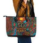 NAIDOC Week 26 Leather Tote Bag 50 Years of Deadly Aboriginal Motif