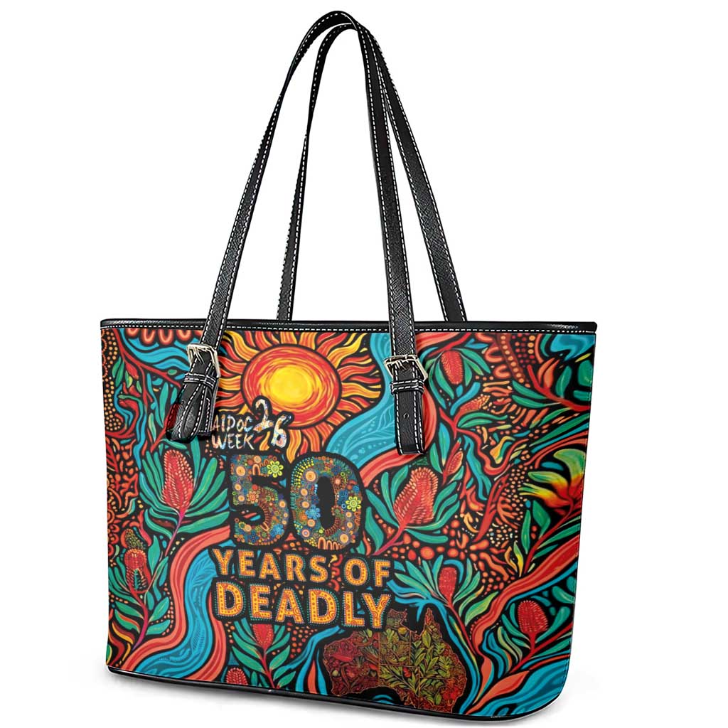 NAIDOC Week 26 Leather Tote Bag 50 Years of Deadly Aboriginal Motif