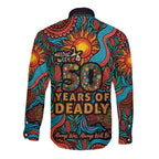 NAIDOC Week 26 Long Sleeve Button Shirt 50 Years of Deadly Aboriginal Motif