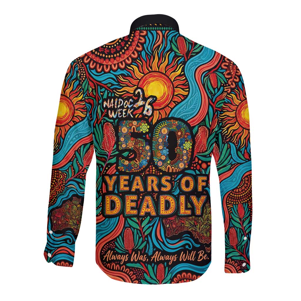 NAIDOC Week 26 Long Sleeve Button Shirt 50 Years of Deadly Aboriginal Motif