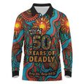 NAIDOC Week 26 Long Sleeve Polo Shirt 50 Years of Deadly Aboriginal Motif