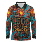 NAIDOC Week 26 Long Sleeve Polo Shirt 50 Years of Deadly Aboriginal Motif
