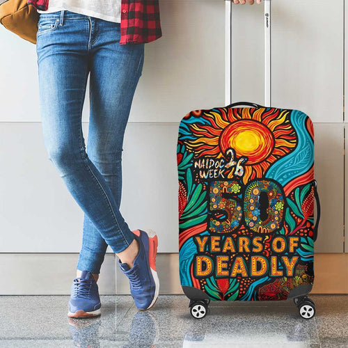 NAIDOC Week 26 Luggage Cover 50 Years of Deadly Aboriginal Motif