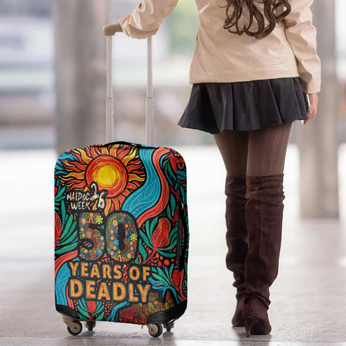 NAIDOC Week 26 Luggage Cover 50 Years of Deadly Aboriginal Motif