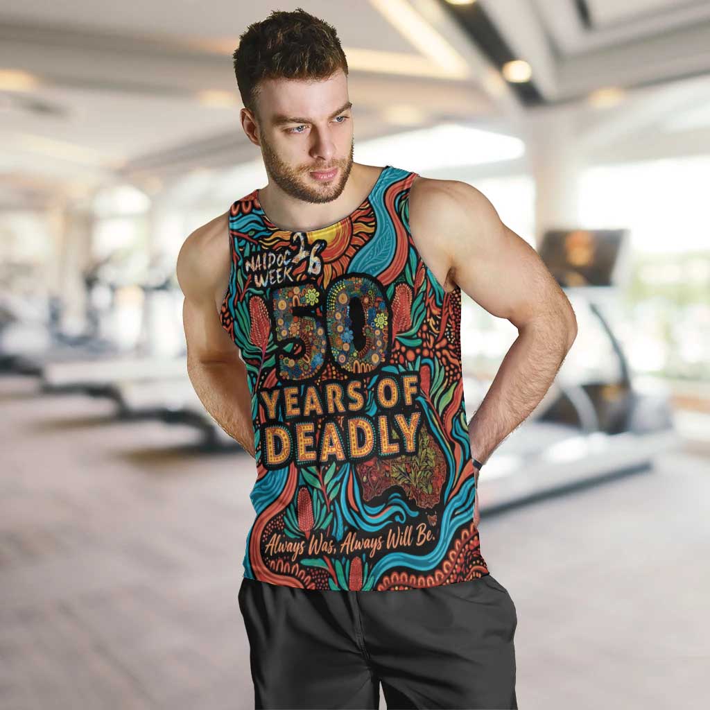 NAIDOC Week 26 Men Tank Top 50 Years of Deadly Aboriginal Motif
