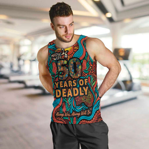 NAIDOC Week 26 Men Tank Top 50 Years of Deadly Aboriginal Motif