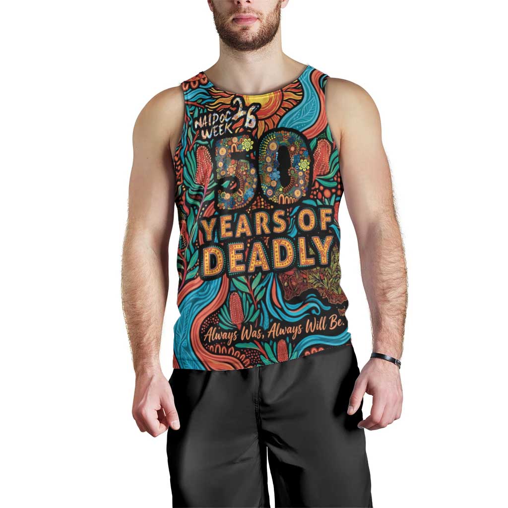 NAIDOC Week 26 Men Tank Top 50 Years of Deadly Aboriginal Motif