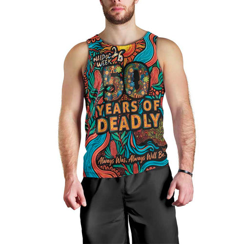 NAIDOC Week 26 Men Tank Top 50 Years of Deadly Aboriginal Motif