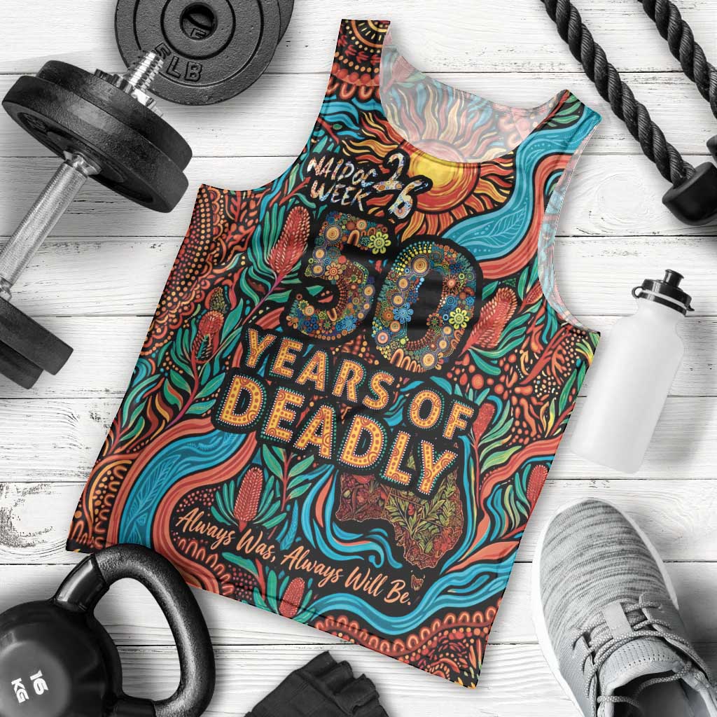 NAIDOC Week 26 Men Tank Top 50 Years of Deadly Aboriginal Motif
