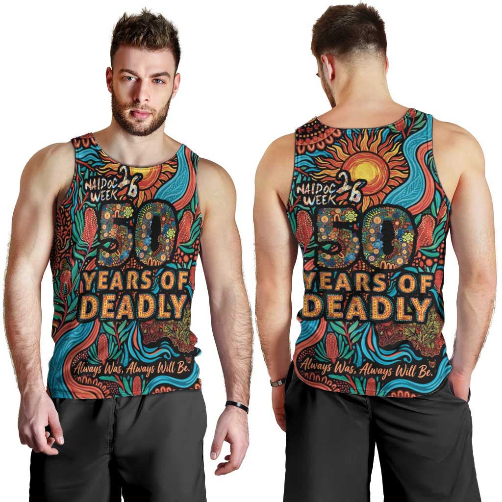 NAIDOC Week 26 Men Tank Top 50 Years of Deadly Aboriginal Motif
