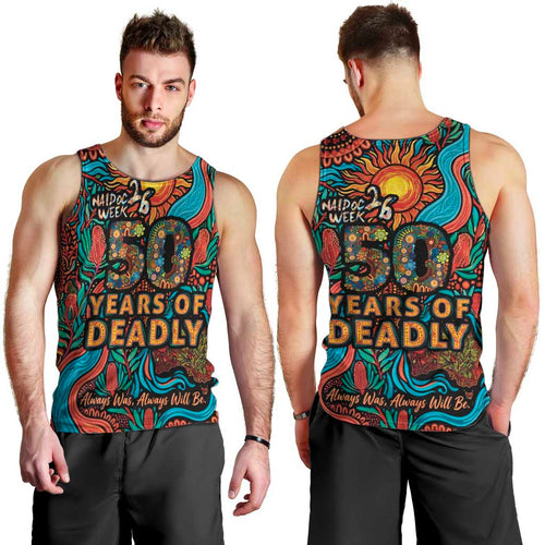 NAIDOC Week 26 Men Tank Top 50 Years of Deadly Aboriginal Motif