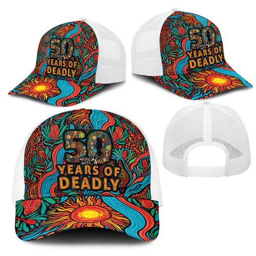 NAIDOC Week 26 Mesh Trucker Cap 50 Years of Deadly Aboriginal Motif