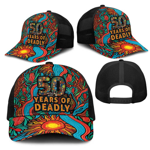 NAIDOC Week 26 Mesh Trucker Cap 50 Years of Deadly Aboriginal Motif