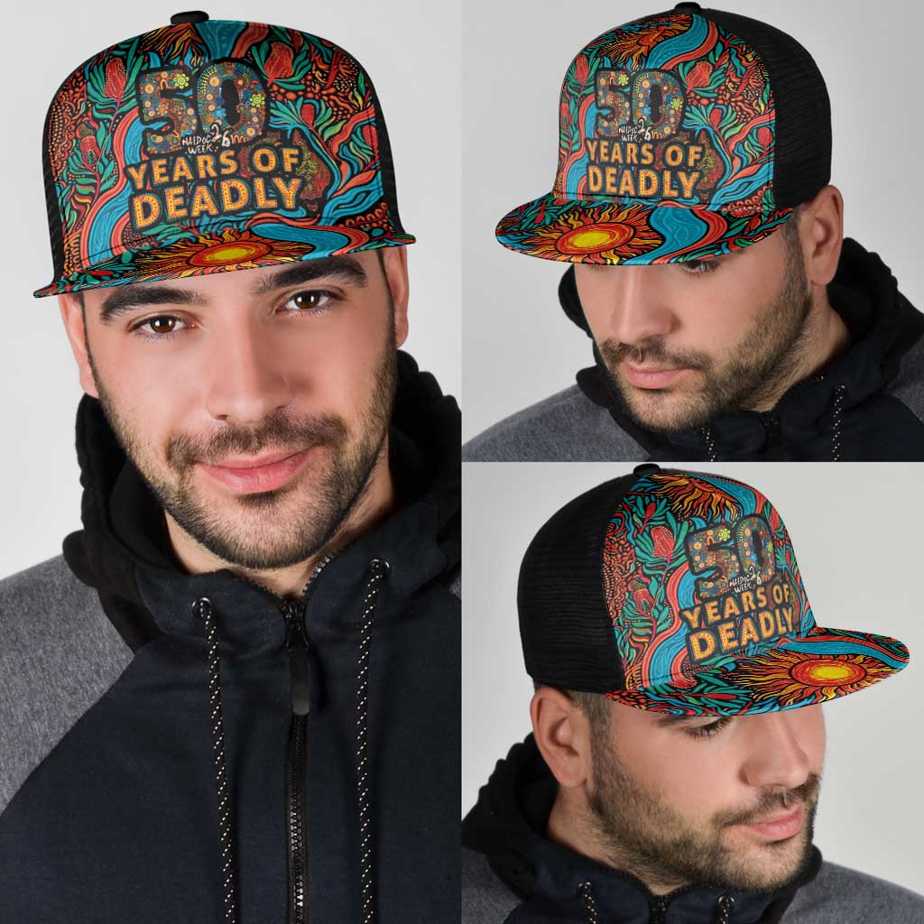 NAIDOC Week 26 Mesh Trucker Cap 50 Years of Deadly Aboriginal Motif