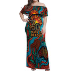 NAIDOC Week 26 Off Shoulder Maxi Dress 50 Years of Deadly Aboriginal Motif
