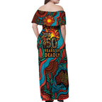 NAIDOC Week 26 Off Shoulder Maxi Dress 50 Years of Deadly Aboriginal Motif