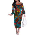 NAIDOC Week 26 Off The Shoulder Long Sleeve Dress 50 Years of Deadly Aboriginal Motif