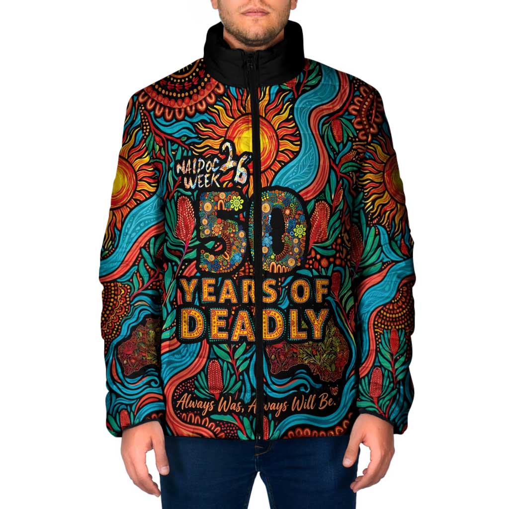NAIDOC Week 26 Padded Jacket 50 Years of Deadly Aboriginal Motif