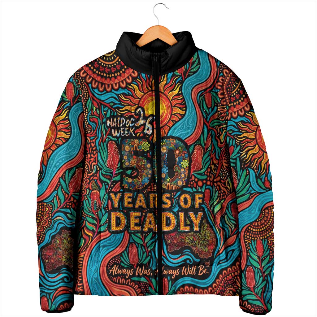 NAIDOC Week 26 Padded Jacket 50 Years of Deadly Aboriginal Motif