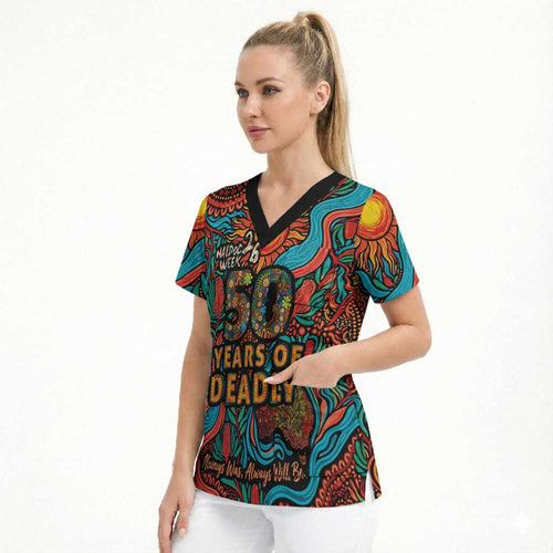 NAIDOC Week 26 Scrub Top 50 Years of Deadly Aboriginal Motif