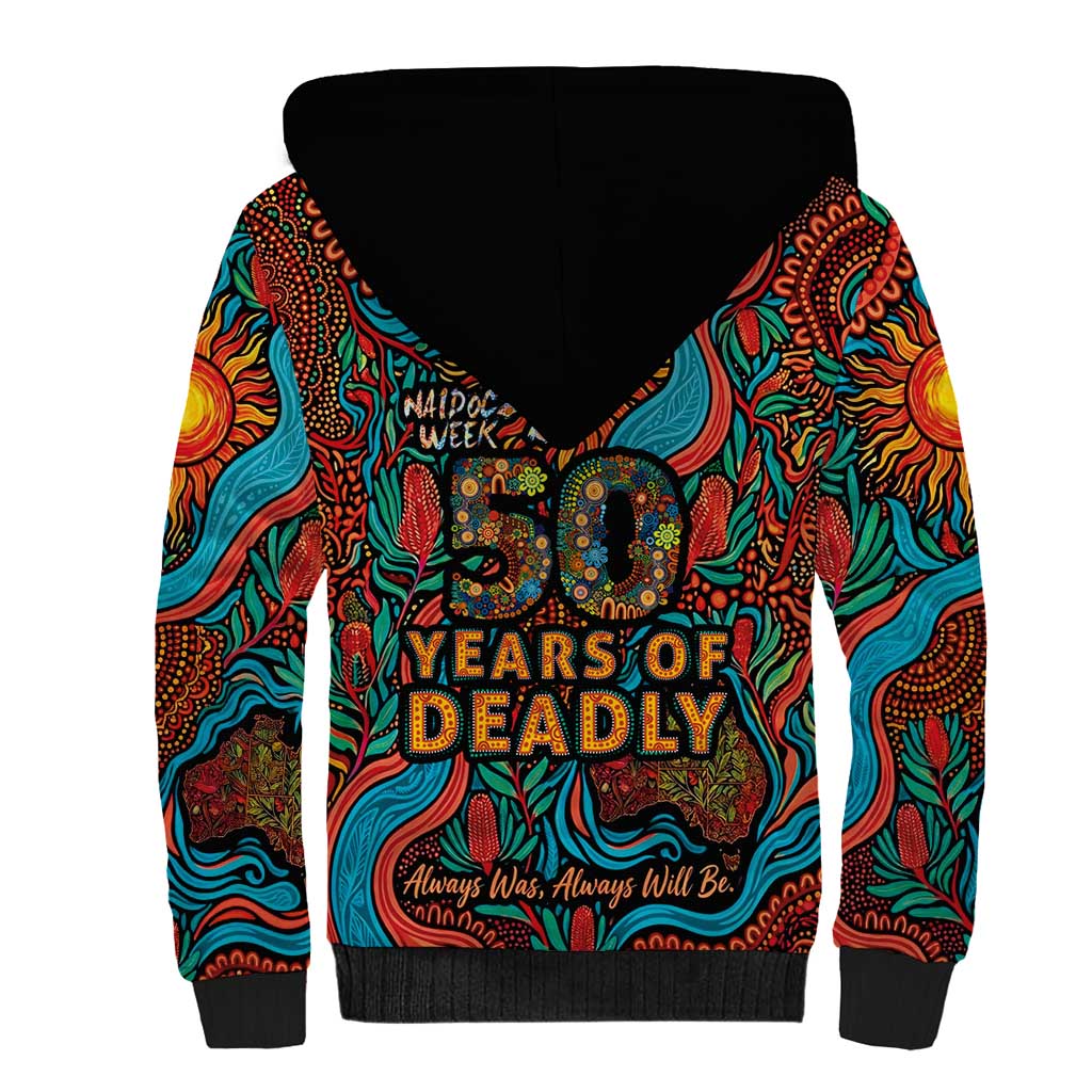 NAIDOC Week 26 Sherpa Hoodie 50 Years of Deadly Aboriginal Motif