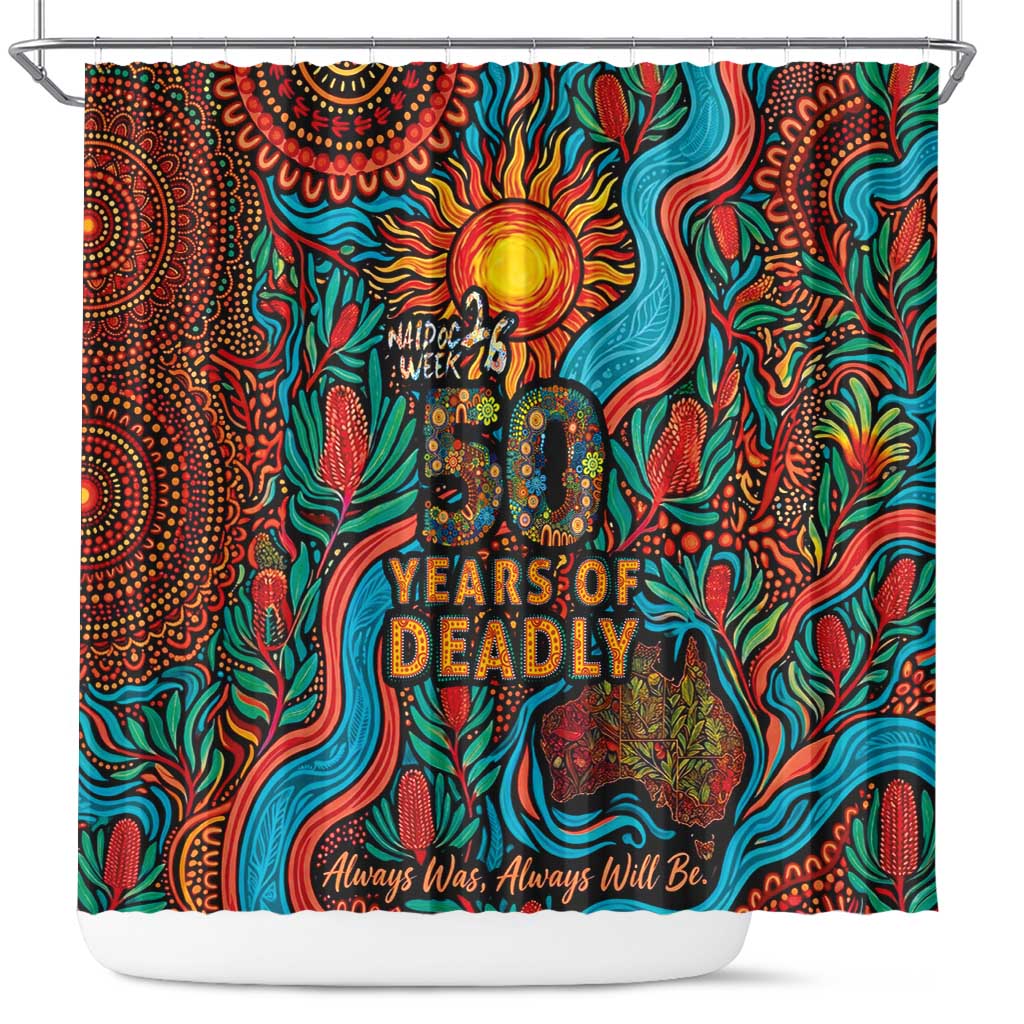 NAIDOC Week 26 Shower Curtain 50 Years of Deadly Aboriginal Motif