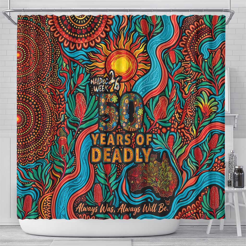 NAIDOC Week 26 Shower Curtain 50 Years of Deadly Aboriginal Motif