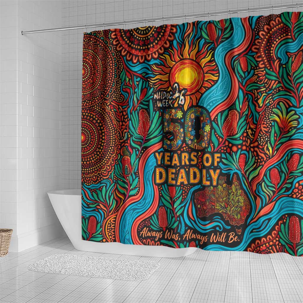 NAIDOC Week 26 Shower Curtain 50 Years of Deadly Aboriginal Motif