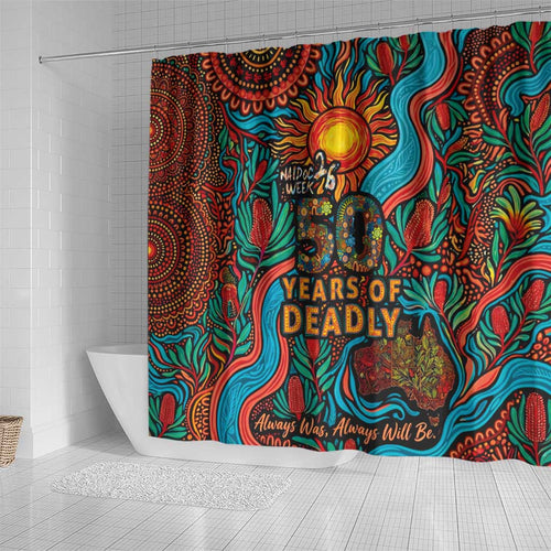 NAIDOC Week 26 Shower Curtain 50 Years of Deadly Aboriginal Motif