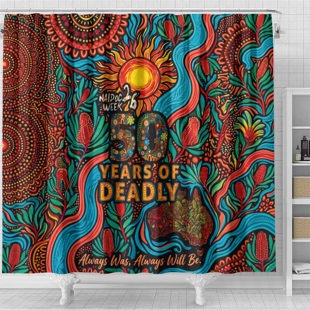 NAIDOC Week 26 Shower Curtain 50 Years of Deadly Aboriginal Motif