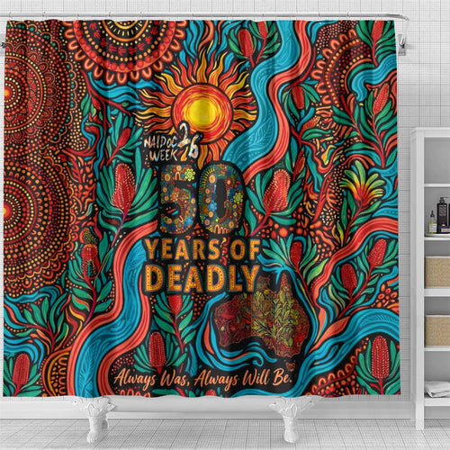NAIDOC Week 26 Shower Curtain 50 Years of Deadly Aboriginal Motif