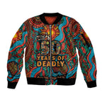 NAIDOC Week 26 Sleeve Zip Bomber Jacket 50 Years of Deadly Aboriginal Motif