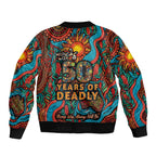 NAIDOC Week 26 Sleeve Zip Bomber Jacket 50 Years of Deadly Aboriginal Motif