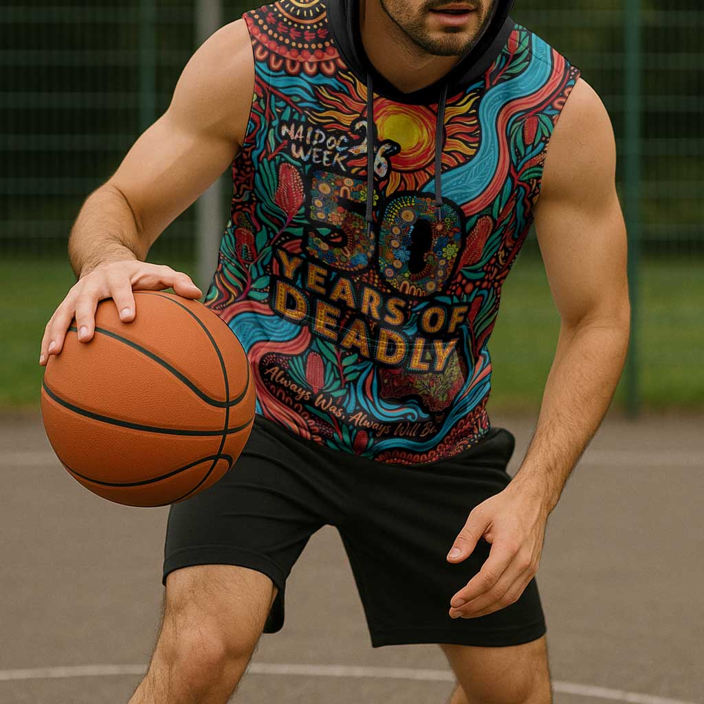 NAIDOC Week 26 Sleeveless Hoodie 50 Years of Deadly Aboriginal Motif