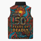 NAIDOC Week 26 Sleeveless Puffer Jacket 50 Years of Deadly Aboriginal Motif