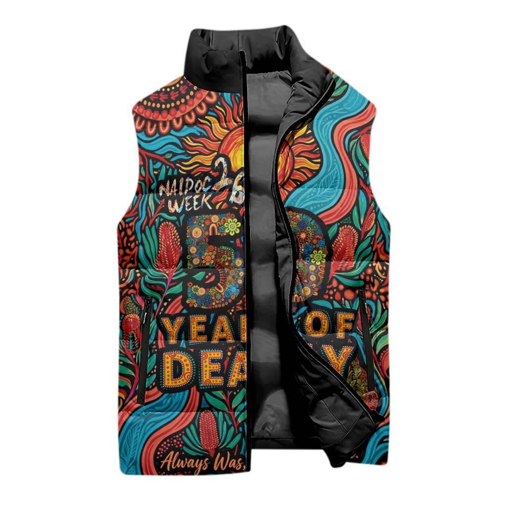 NAIDOC Week 26 Sleeveless Puffer Jacket 50 Years of Deadly Aboriginal Motif