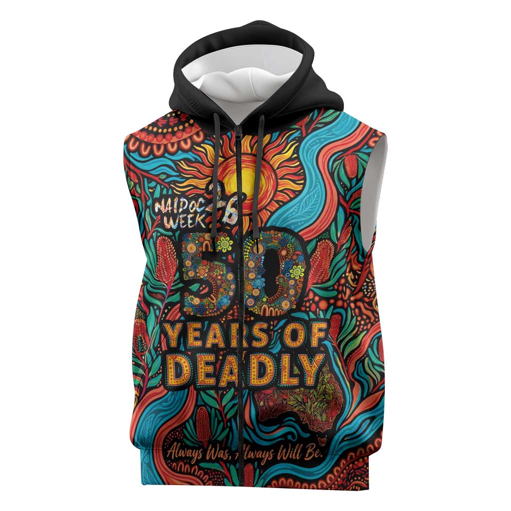NAIDOC Week 26 Sleeveless Zip Hoodie 50 Years of Deadly Aboriginal Motif