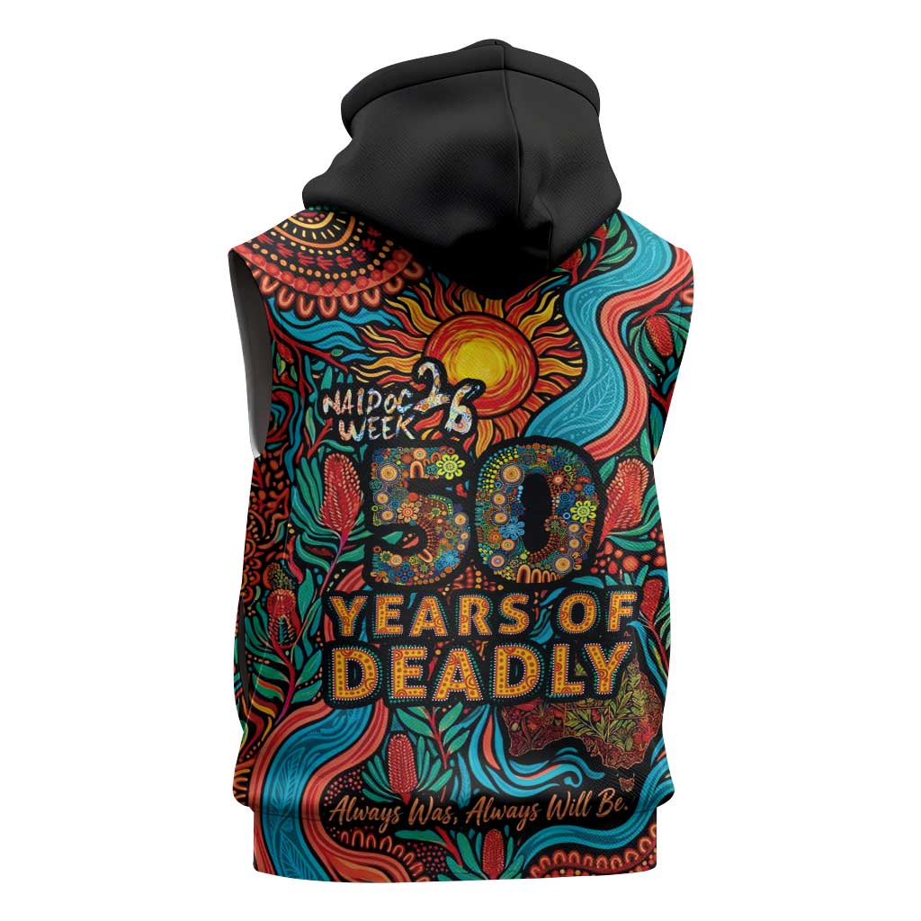 NAIDOC Week 26 Sleeveless Zip Hoodie 50 Years of Deadly Aboriginal Motif