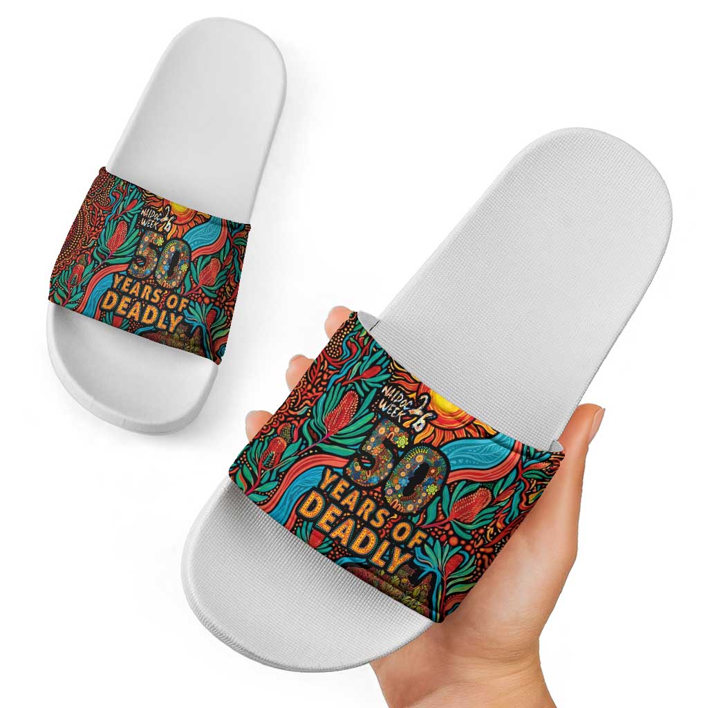 NAIDOC Week 26 Slide Sandals 50 Years of Deadly Aboriginal Motif