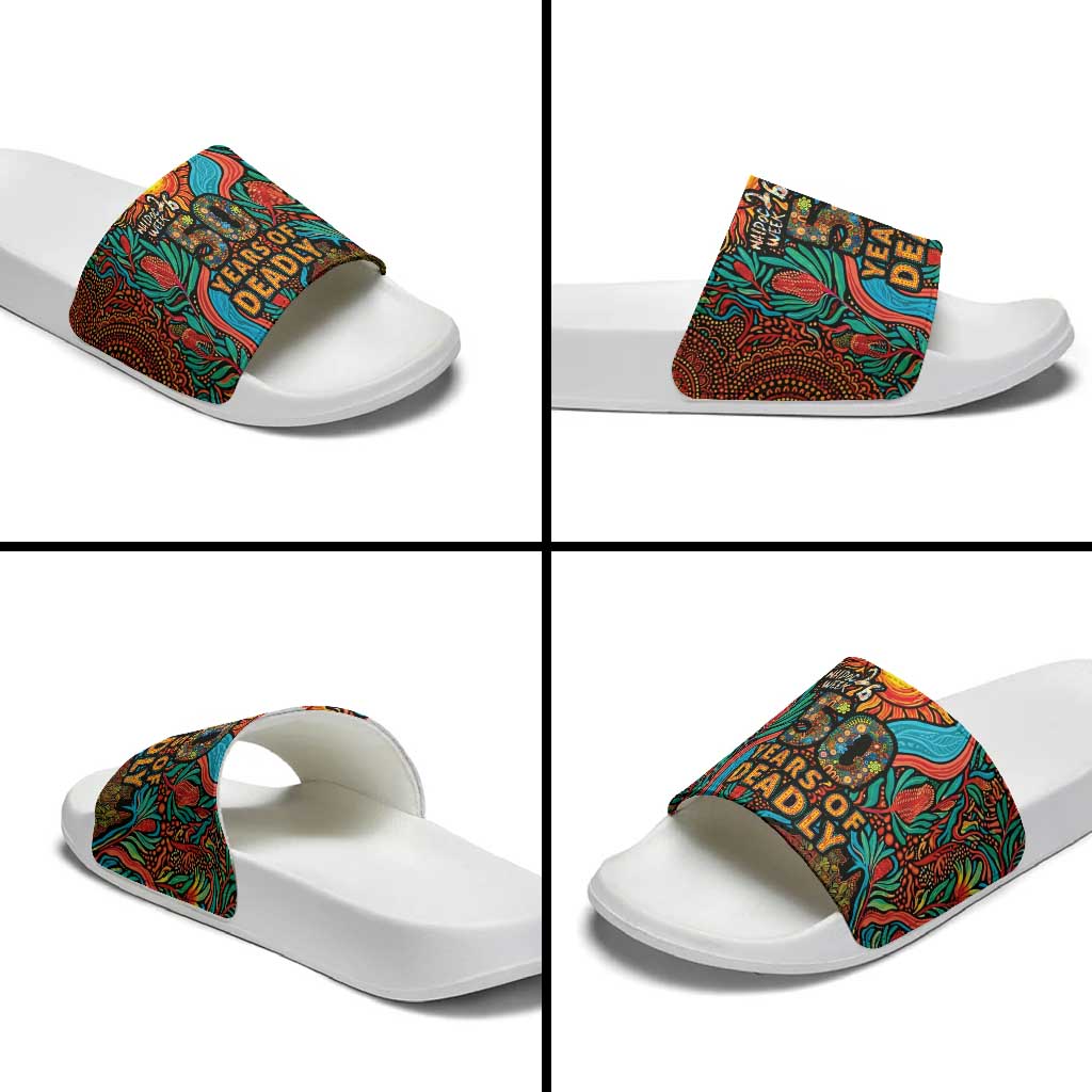 NAIDOC Week 26 Slide Sandals 50 Years of Deadly Aboriginal Motif