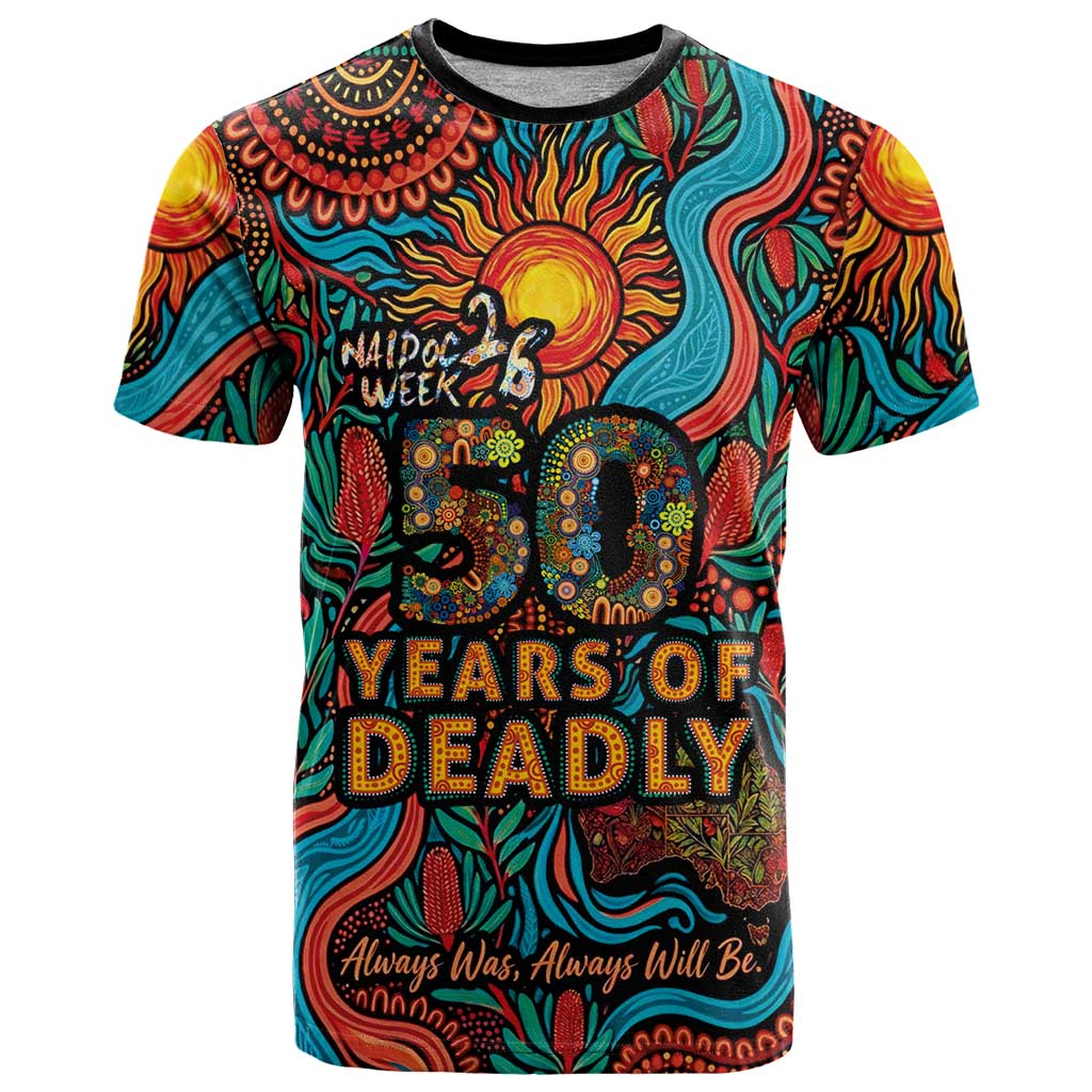 NAIDOC Week 26 T Shirt 50 Years of Deadly Aboriginal Motif