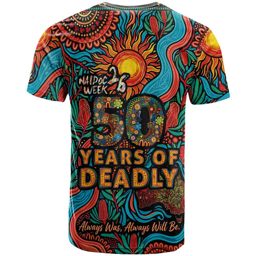 NAIDOC Week 26 T Shirt 50 Years of Deadly Aboriginal Motif