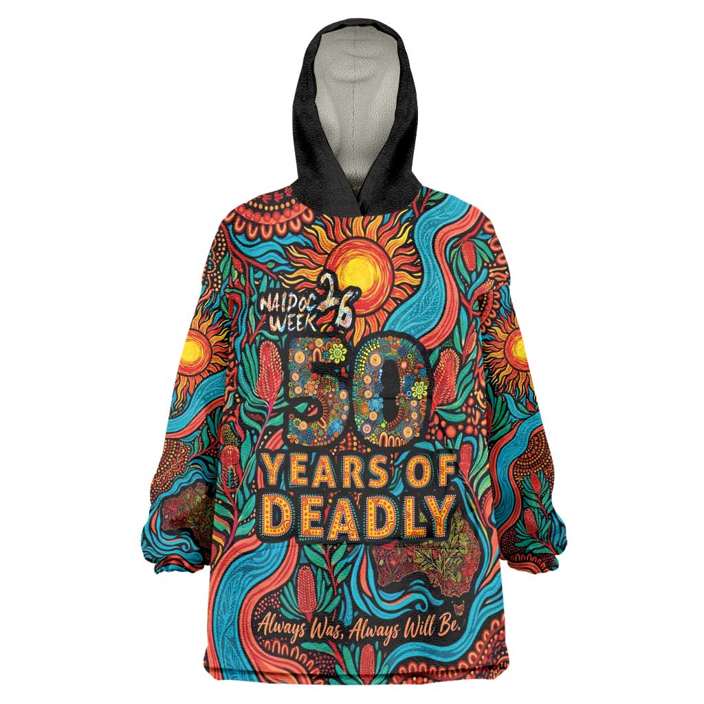NAIDOC Week 26 Wearable Blanket Hoodie 50 Years of Deadly Aboriginal Motif