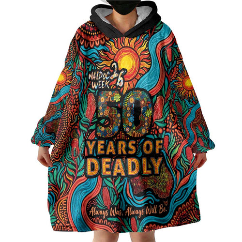 NAIDOC Week 26 Wearable Blanket Hoodie 50 Years of Deadly Aboriginal Motif