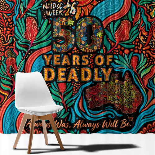 NAIDOC Week 26 Window Curtain 50 Years of Deadly Aboriginal Motif