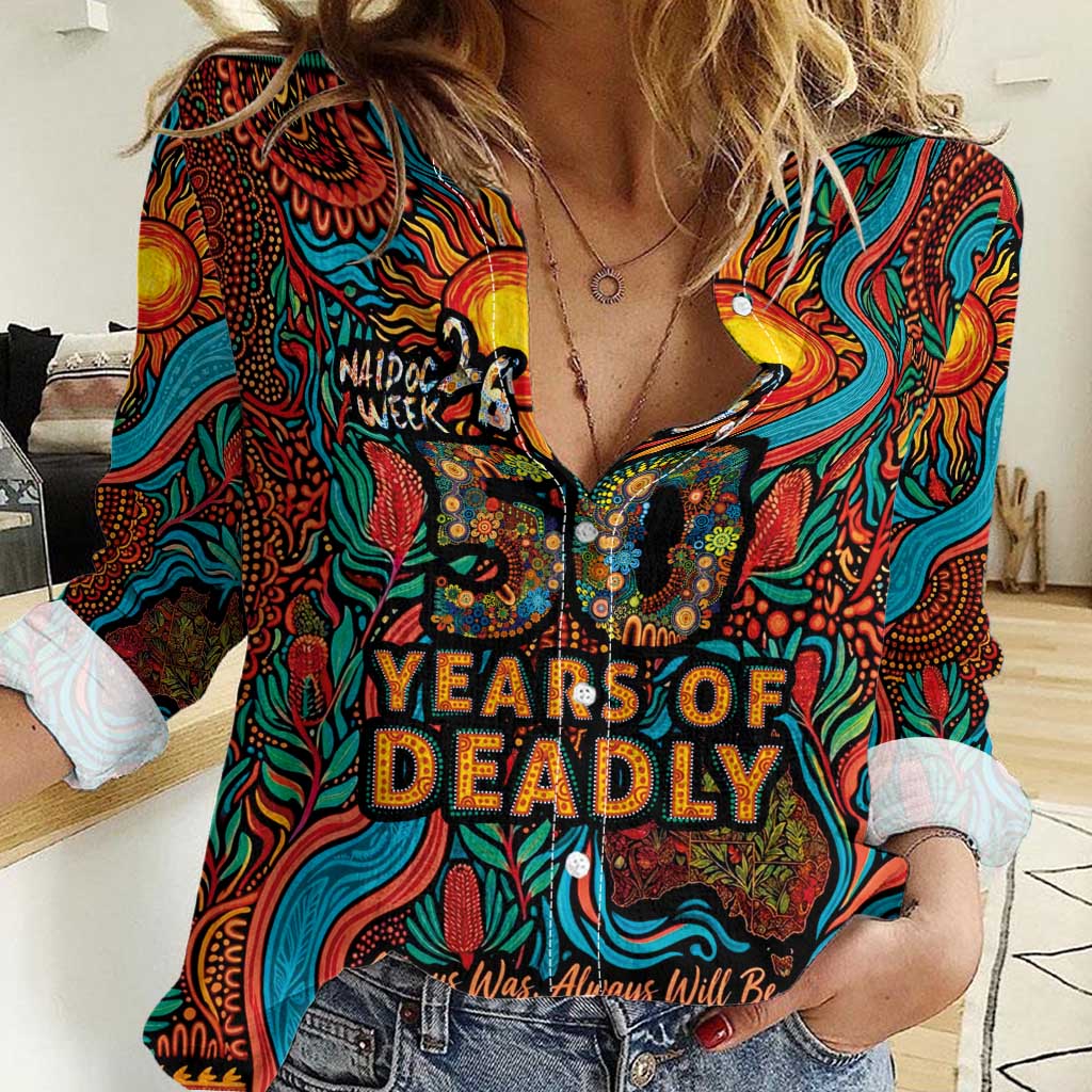 NAIDOC Week 26 Women Casual Shirt 50 Years of Deadly Aboriginal Motif