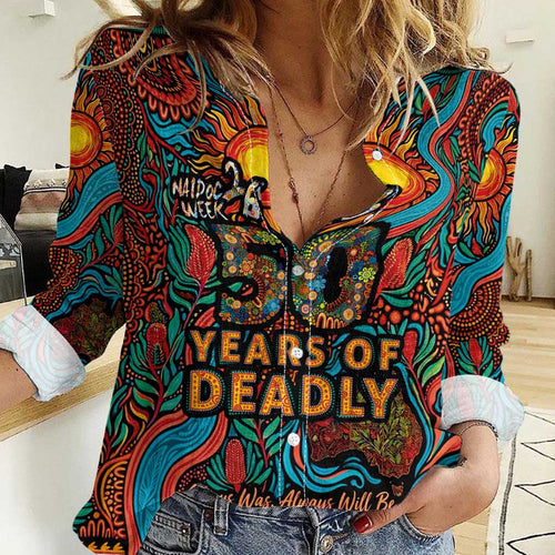 NAIDOC Week 26 Women Casual Shirt 50 Years of Deadly Aboriginal Motif
